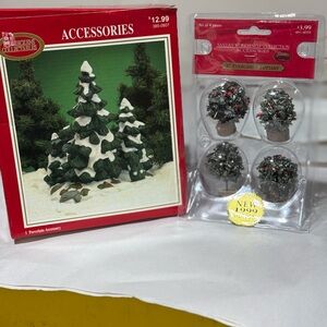 Dickens Collectables and Holiday Tree Figurine Set with Snow Accents